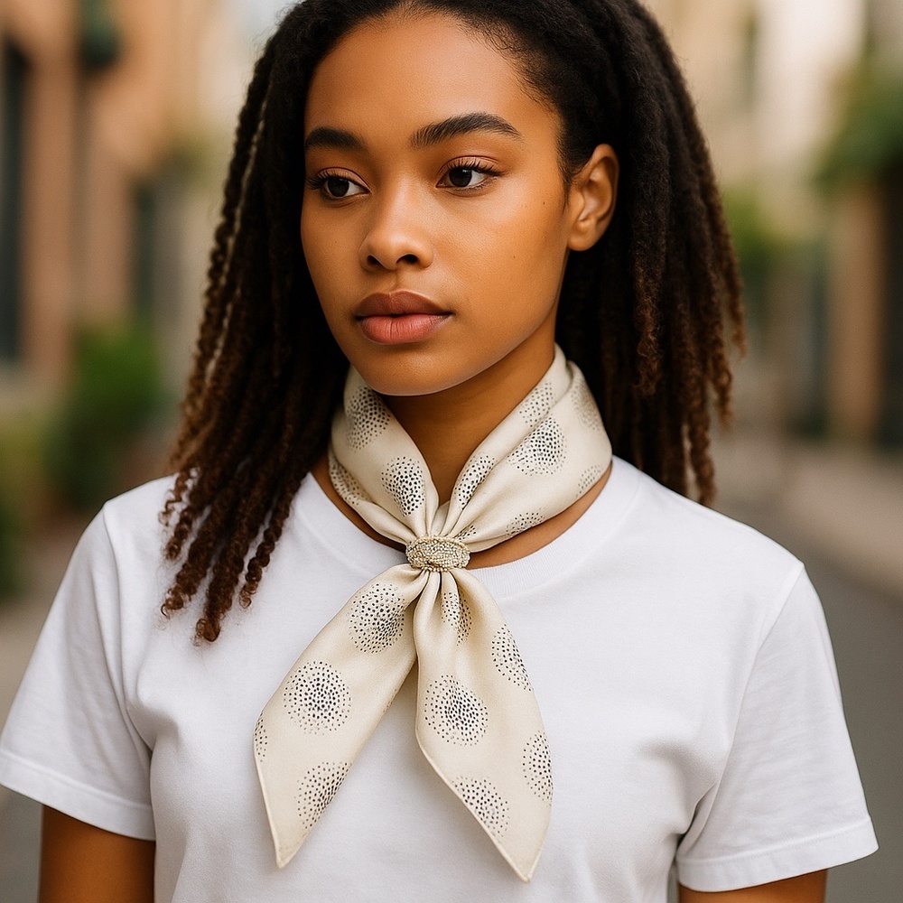 NWT SILKLETTE Radial Lights 100% Fine Silk Kerchief Scarf CREME/BLACK